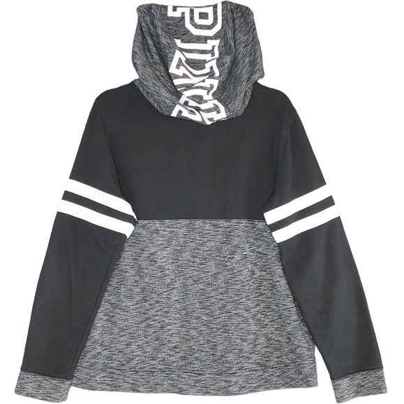 PINK Victoria's Secret Size Large Black & White Full Zip Colorblock Hoodie - Picture 4 of 8